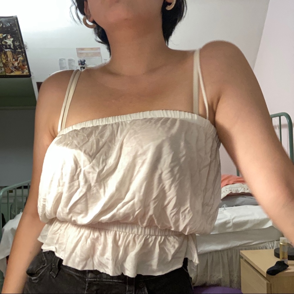 reformation spaghetti strap see through white cami